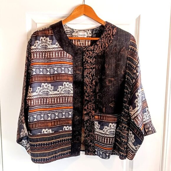 Chico's Silk Cotton Burnout Open Kimono Jacket - Picture 1 of 5